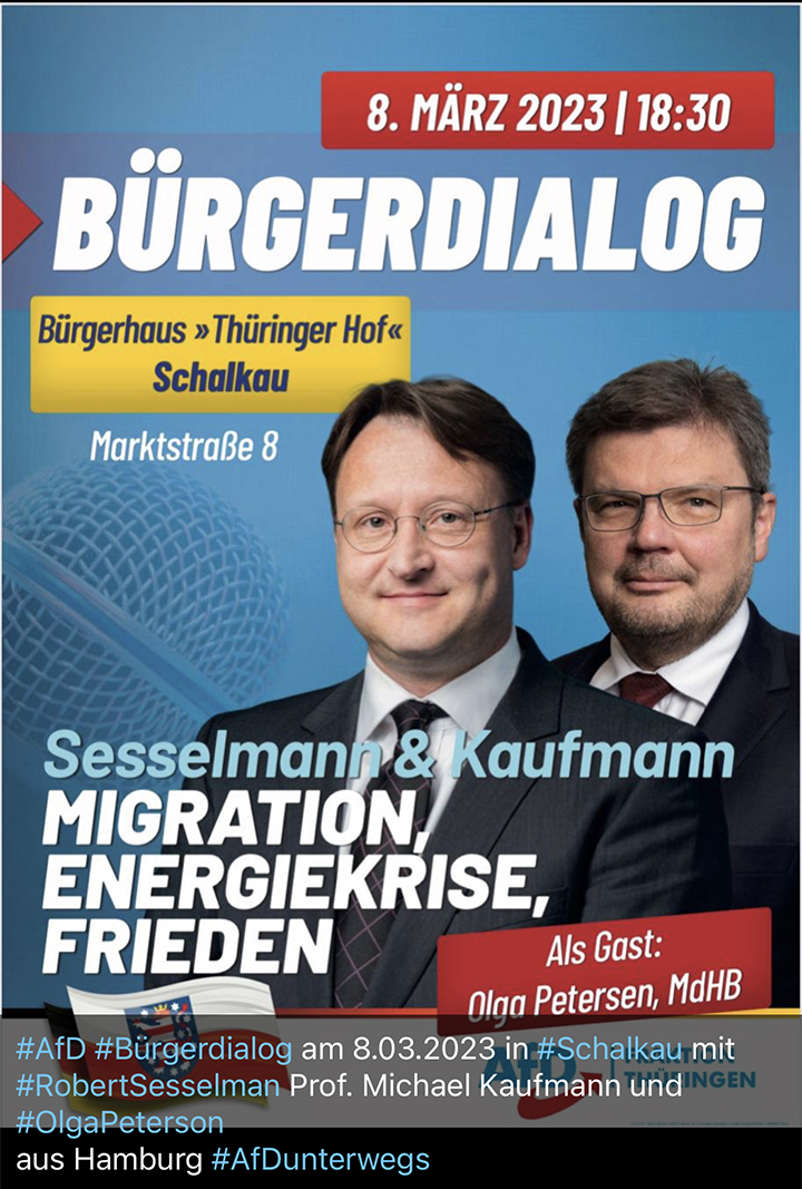 Bürgerdialog in Schalkau MdB Prof. M. Kaufmann, MdL R. Sesselmann und Olga Petersen